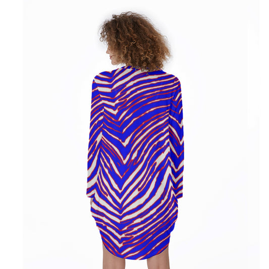 Buffalo Bills Zubaz Women's Casual Loose Long Sleeve Dress With Pocket