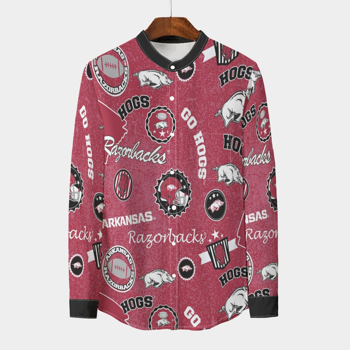 Arkansas - Razorbacks Stand Collar Shirt With Long Sleeve|110GSM Imitation Flax