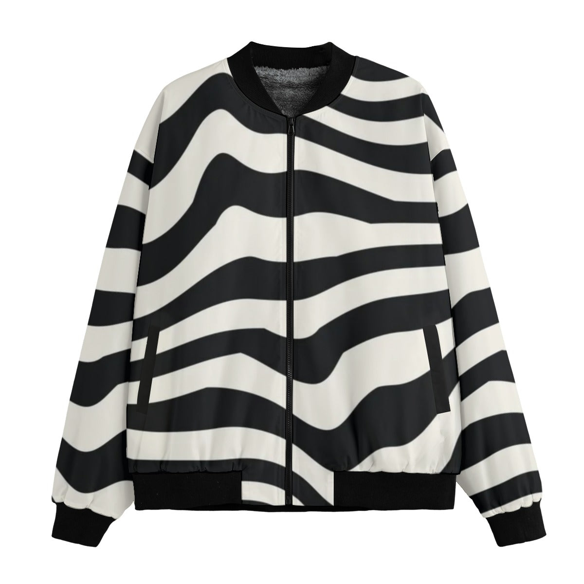 Urban Legend 90s Street Icons Zebra Stripes Pattern Fleece Bomber Jacket