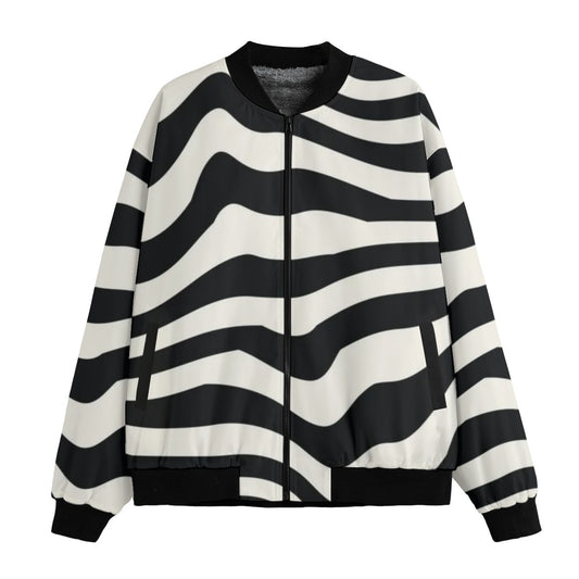 Urban Legend 90s Street Icons Zebra Stripes Pattern Fleece Bomber Jacket
