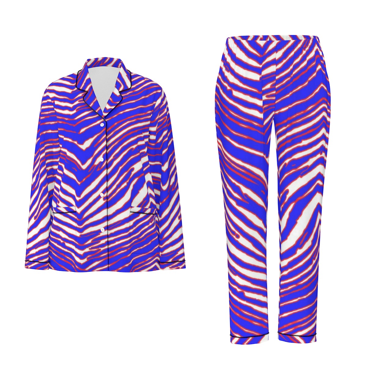 Buffalo Bills Zubaz Women's Long Sleeve Pajama Set With Black Contrast Piping