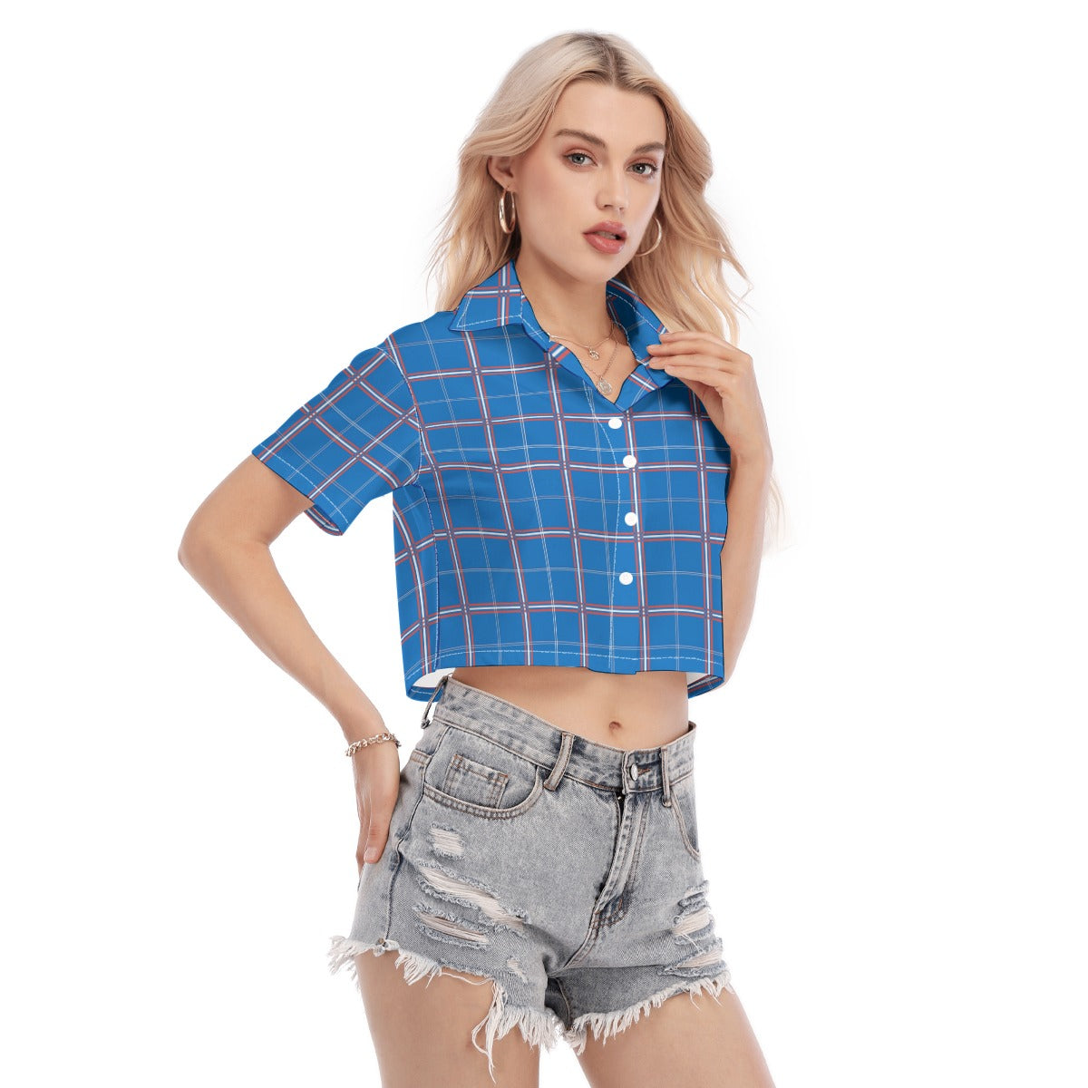 Kansas Tartan Plaid Jayhawks  Women's Cropped Shirt