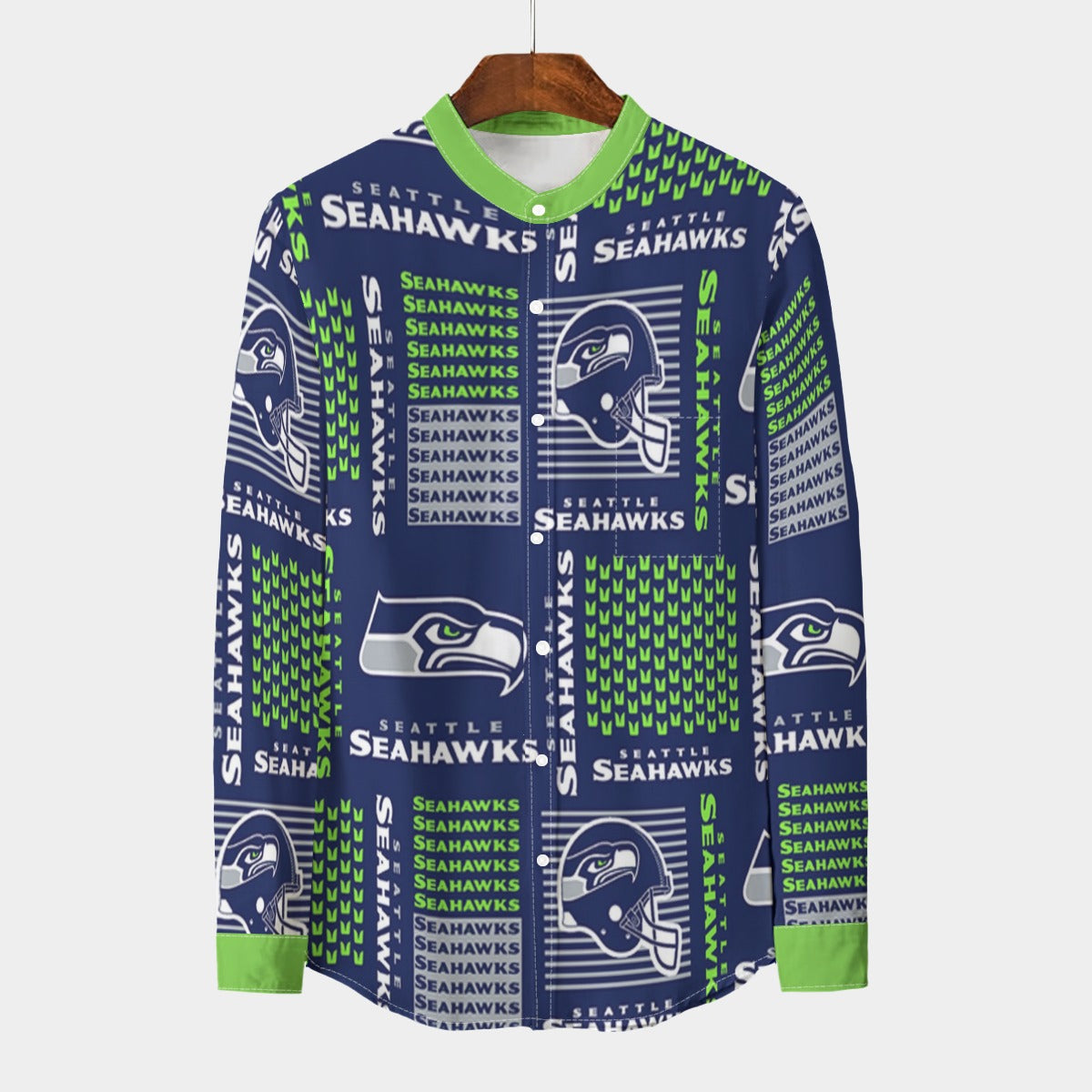 Seattle Seahawks  Stand Collar Shirt With Long Sleeve|110GSM Imitation Flax