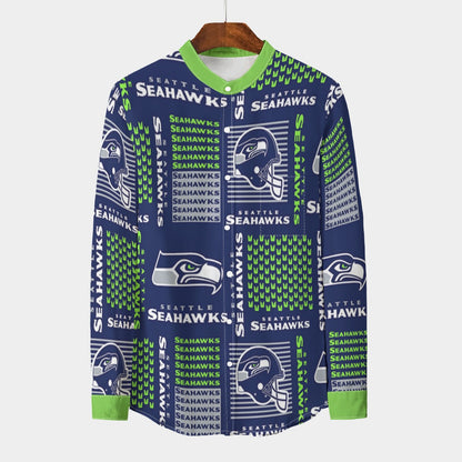 Seattle Seahawks  Stand Collar Shirt With Long Sleeve|110GSM Imitation Flax