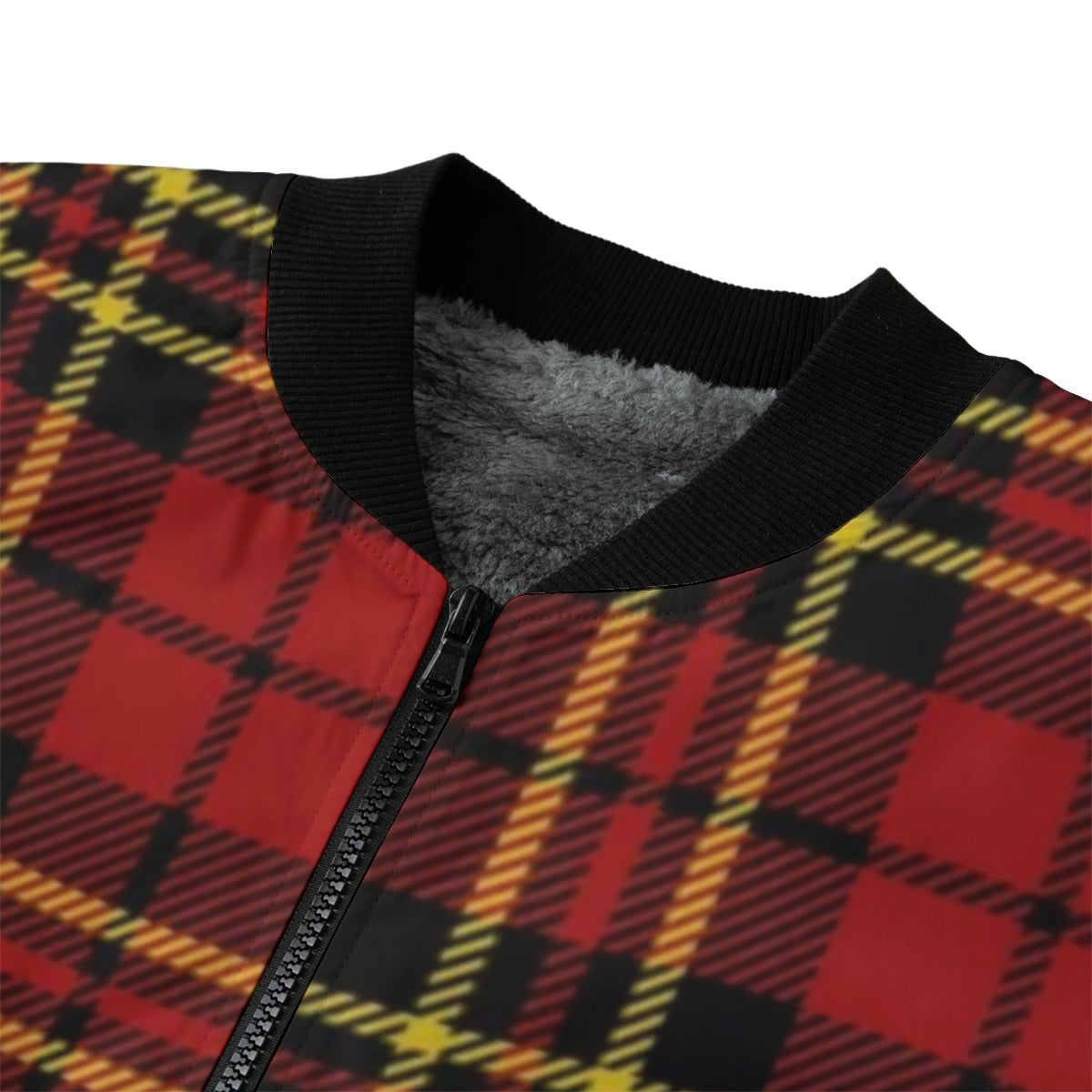 Red Black Yellow Royal Stewart tartan plaid Fleece Bomber Jacket