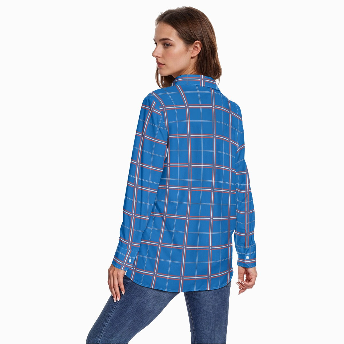 Kansas Tartan Plaid Jayhawks  Women's Comfort Shirt With Button|125GSM Cotton