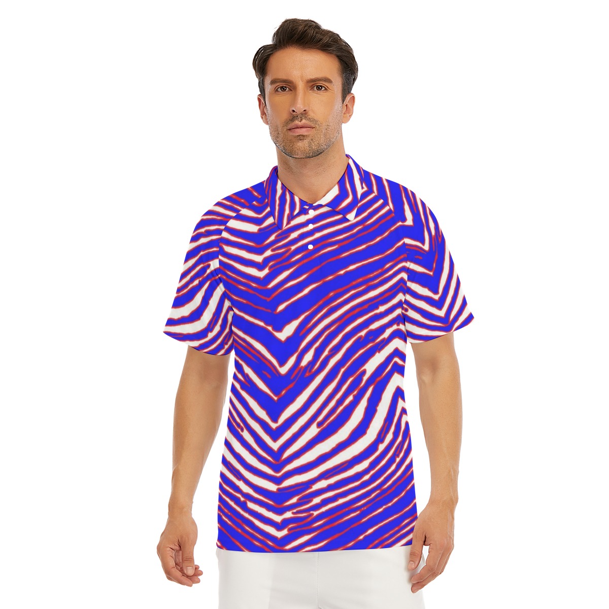 Buffalo Bills Zubaz Men's Short Sleeve Polo Shirt With Button Closure