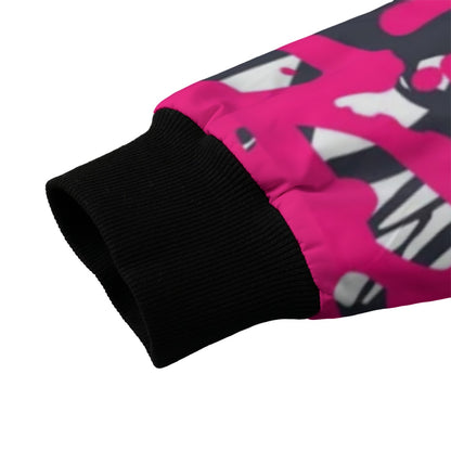 Wildstyle Graffiti Pink White Black Urban Art Fleece Bomber Jacket – Modern Streetwear City Fashion