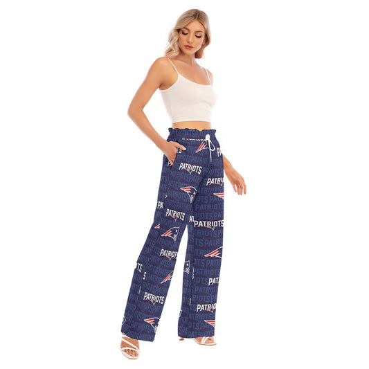 New England Football Game Day All-Over Print Women's Waist Fungus Edge Wide-leg Pants