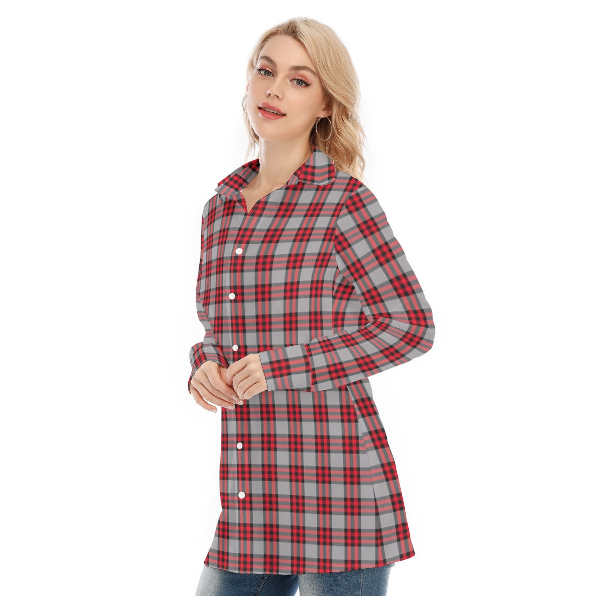 Ohio State Tartan Plaid Buckeyes Women's Long Shirt