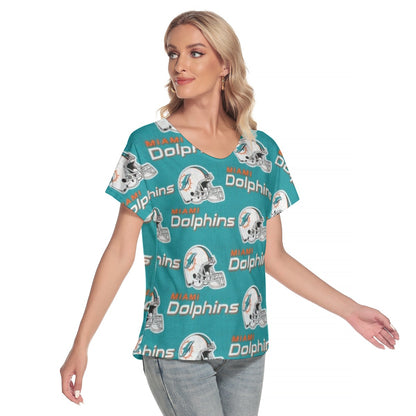 Miami Football Game Day All-Over Print Women's Loose V-neck Short Sleeve T-shirt