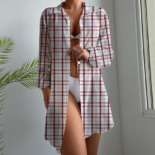 Indiana Tartan Plaid Bloomington  Hoosiers Women's Long Sleeve Shirt Dress
