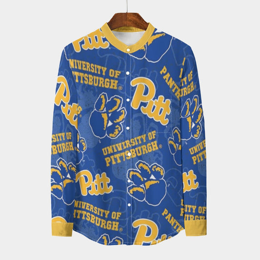 Pittsburgh - Panthers Stand Collar Shirt With Long Sleeve|110GSM Imitation Flax