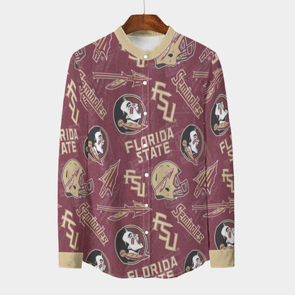 Florida State University - Seminoles Stand Collar Shirt With Long Sleeve|110GSM Imitation Flax