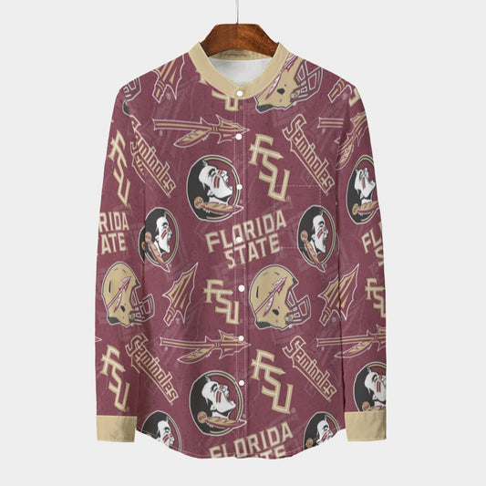Florida State University - Seminoles Stand Collar Shirt With Long Sleeve|110GSM Imitation Flax