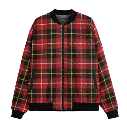 MacPherson – deep red with black and subtle yellow tartan Fleece Bomber Jacket