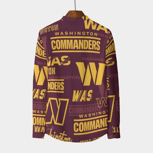 Washington Commanders Men's Stand Collar Shirt With Long Sleeve|110GSM Imitation Flax