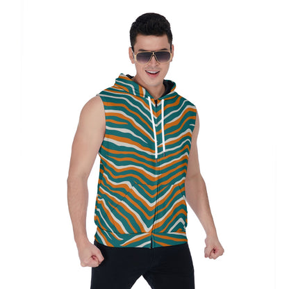 Miami Football Game Day All-Over Print Men's Zipper-Up Sleeveless Hoodie