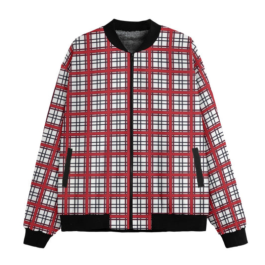MacGregor – red with black and white checks tartan Fleece Bomber Jacket