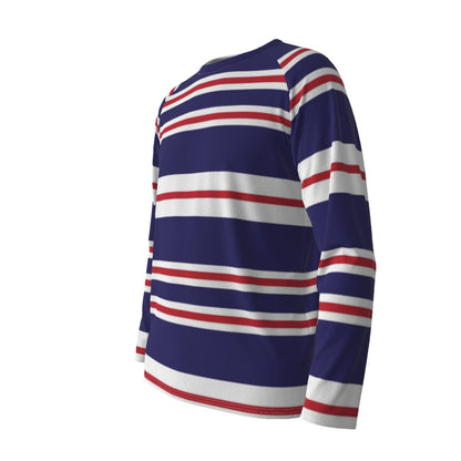 Navy Blue Red and White Striped Long Sleeve Shirt – Nautical Retro Style