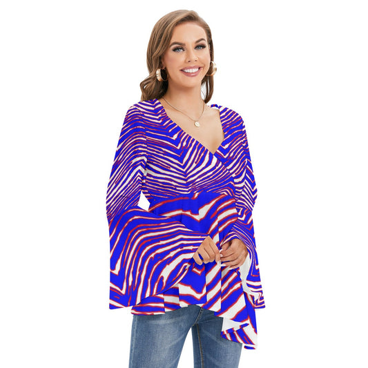 Buffalo Bills Zubaz Women's V-neck Blouse With Flared Sleeves