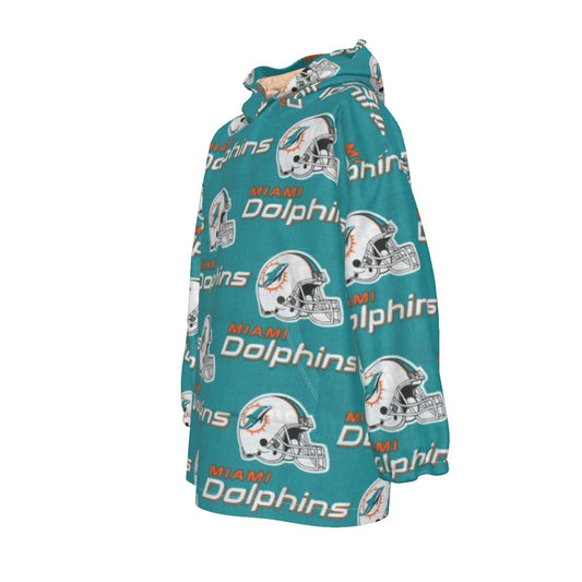 Miami Football Game Day All-Over Print Kid's Sherpa Fleece Hoodie Blanket