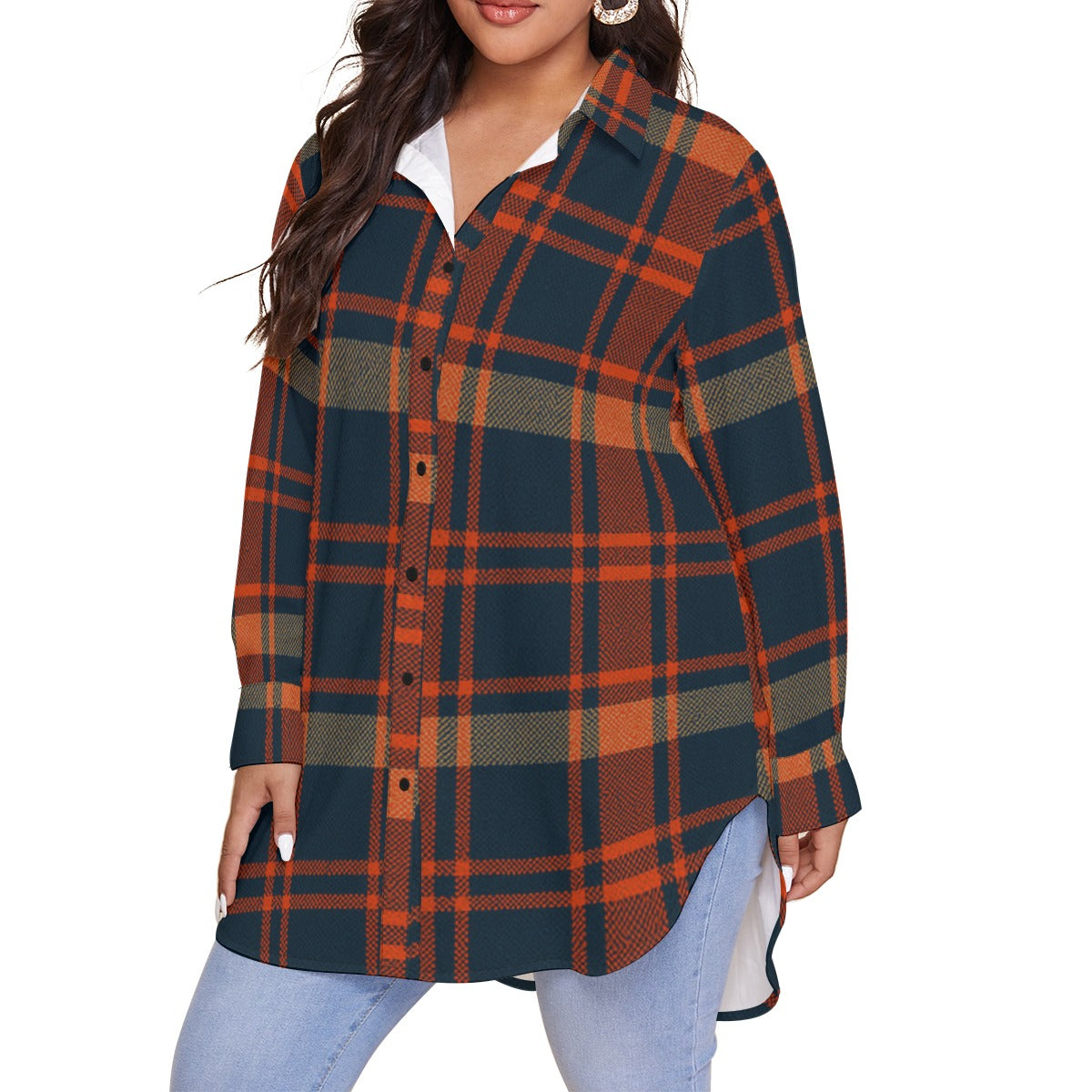 Auburn - Tigers Tartan Plaid Women's Shirt With Long Sleeve(Plus Size)