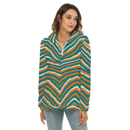 Miami Football Game Day All-Over Print Women's Borg Fleece Hoodie With Half Zip