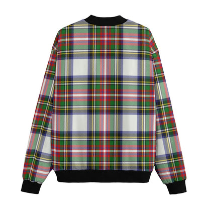 Dress Stewart – open version of Royal Stewart, on a white tartan Fleece Bomber Jacket