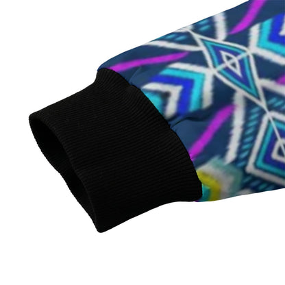 Neon Nights Vibrant Geometric Diamond Cross Fleece Bomber Jacket – Bold Streetwear Energy