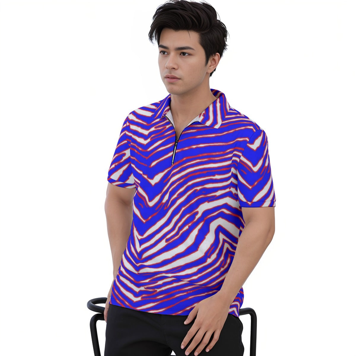 All-over Print Men's Polo Shirt with  Zipper