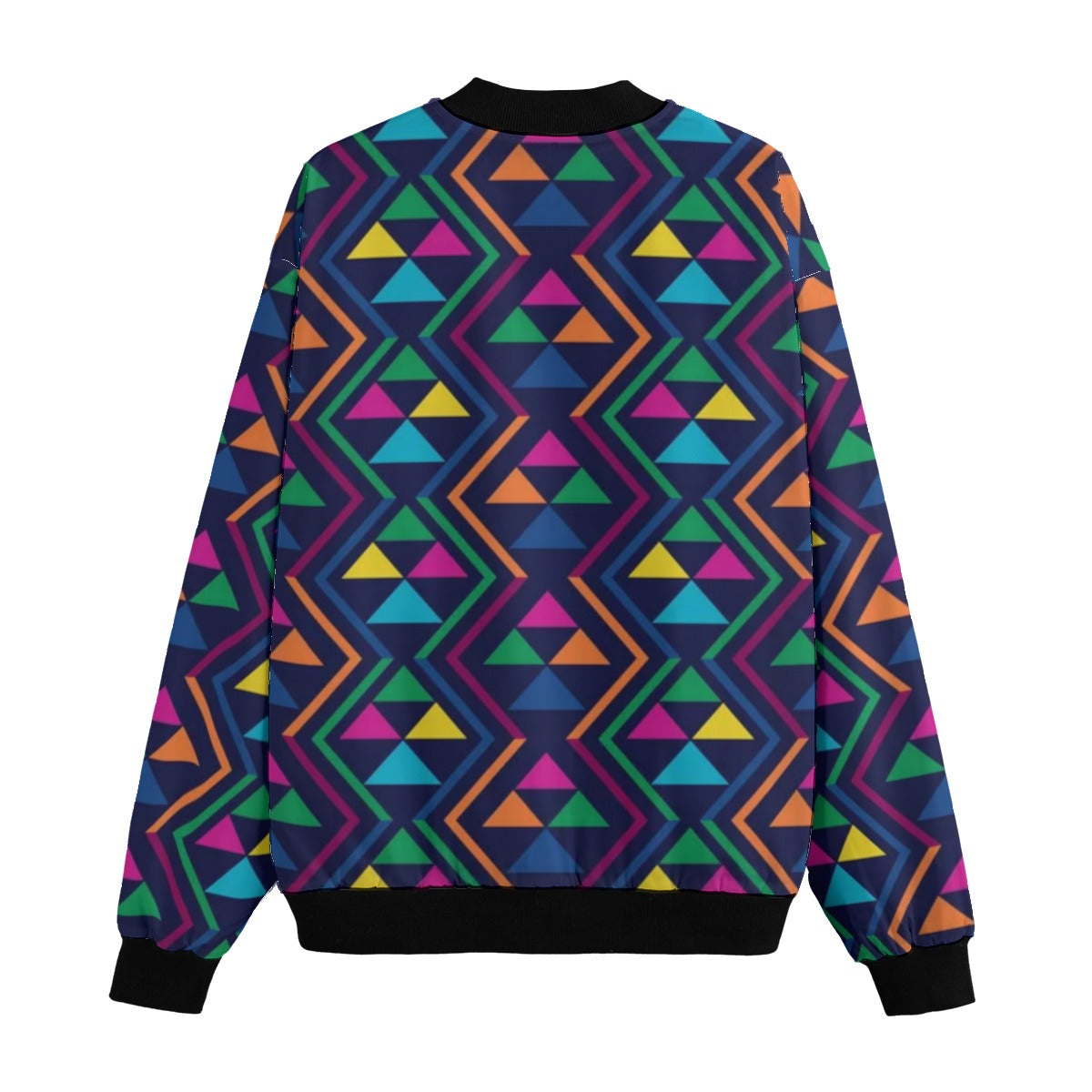 Neon Nights Colourful Geometrical Pattern Fleece Bomber Jacket – Festival Streetwear Style