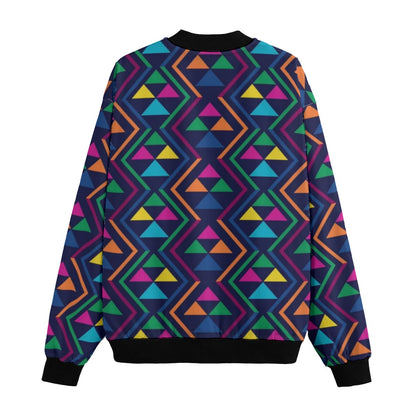 Neon Nights Colourful Geometrical Pattern Fleece Bomber Jacket – Festival Streetwear Style