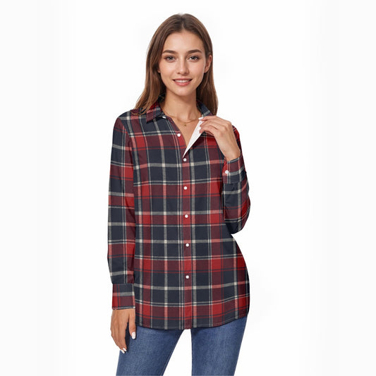 Mississippi Tartan Plaid Ole Miss Rebels Women's Comfort Shirt With Button|125GSM Cotton