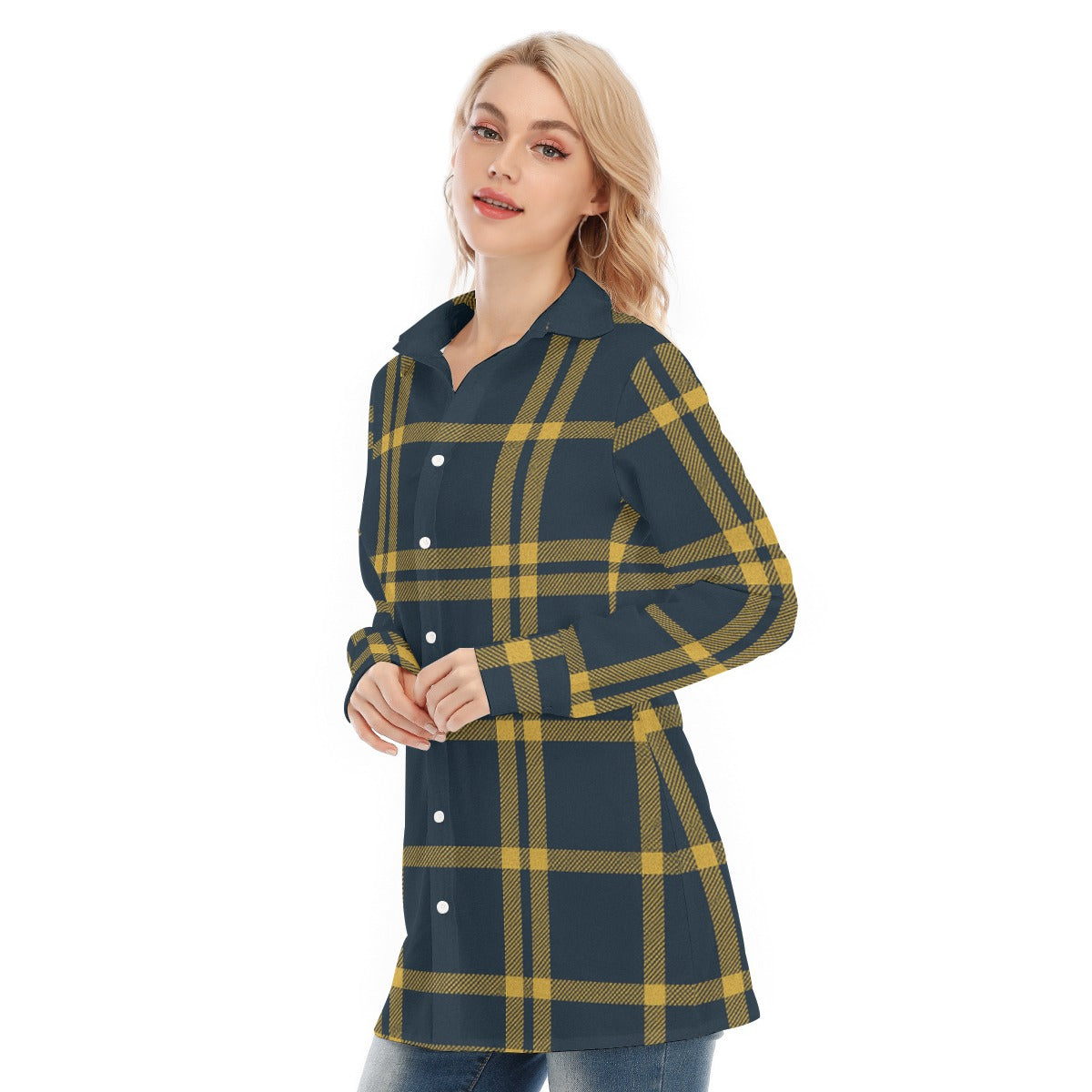 California UC Berkeley Golden Bears Tartan Plaid  Women's Long Shirt