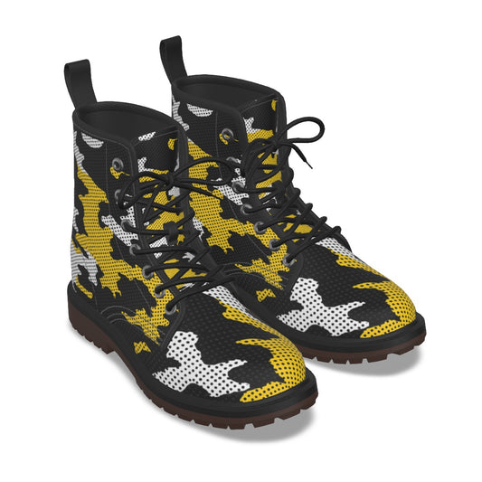 Urban Legend Iowa Black and Gold Camo Martin Short Boots – Hawkeyes-Inspired Streetwear for Game Day