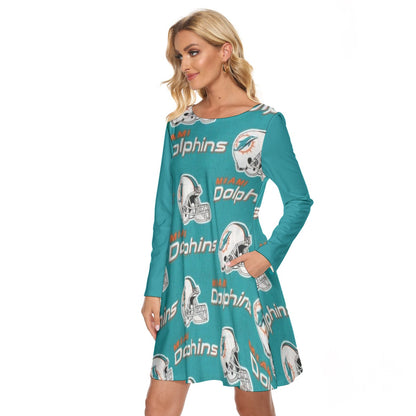 Miami Football Game Day All-Over Print Women's Crew Neck Dress
