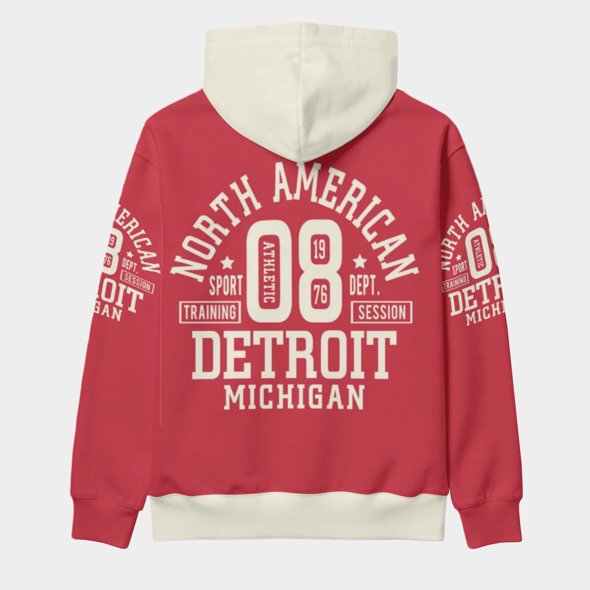 Detroit Michigan Hoodie – Red and Cream North American Sportswear Style
