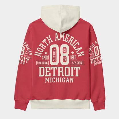Detroit Michigan Hoodie – Red and Cream North American Sportswear Style