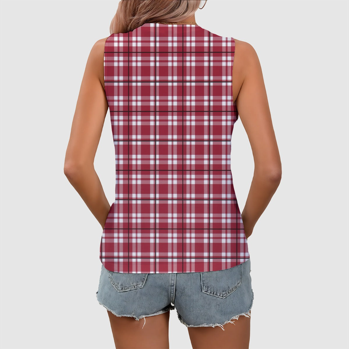 Alabama Tartan Plaid Women's Sleeveless V-Neck Tank Top