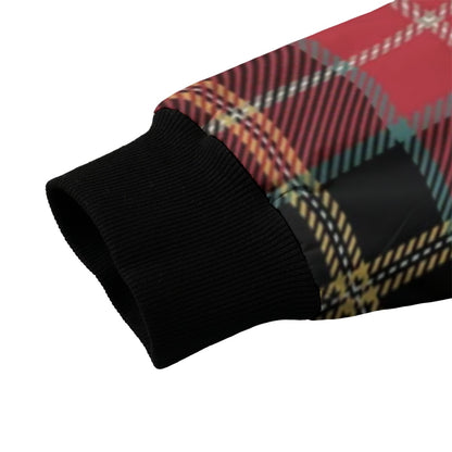 Lindsay green and dark red tartan Fleece Bomber Jacket