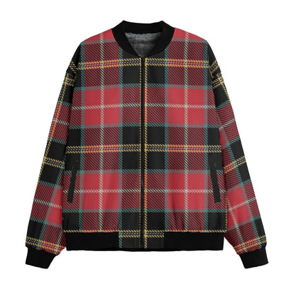 Lindsay green and dark red tartan Fleece Bomber Jacket