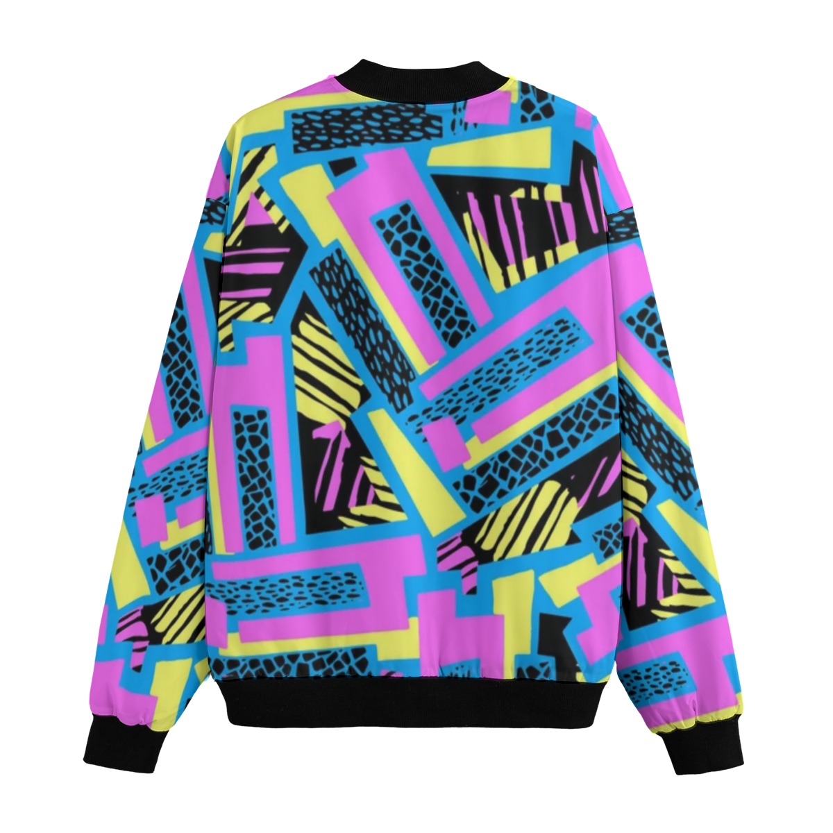 Urban Legend 90s Street Icons – Geometric Curved Lines Graffiti Seamless Fleece Bomber Jacket