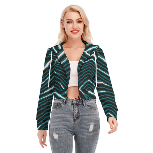 Philadelphia Football Game Day All-Over Print Women's Crop Top Hoodie With Zipper Closure