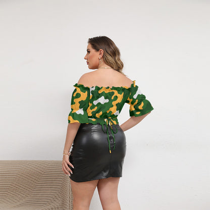 Green Bay Football Game Day All-Over Print Women's Off-shoulder Cropped Top With Short Puff Sleeve