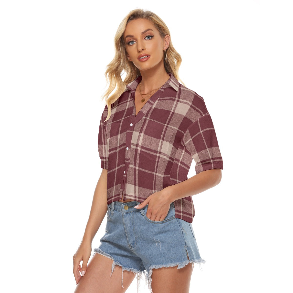 Urban Legend Texas A&M Aggies Tartan Plaid Women's V-Neck Shirt – Maroon and White College Streetwea