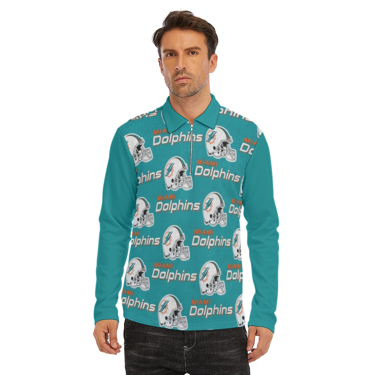 Miami Football Game Day All-Over Print Men's Lapel T-shirt With Neckline Zipper Closure