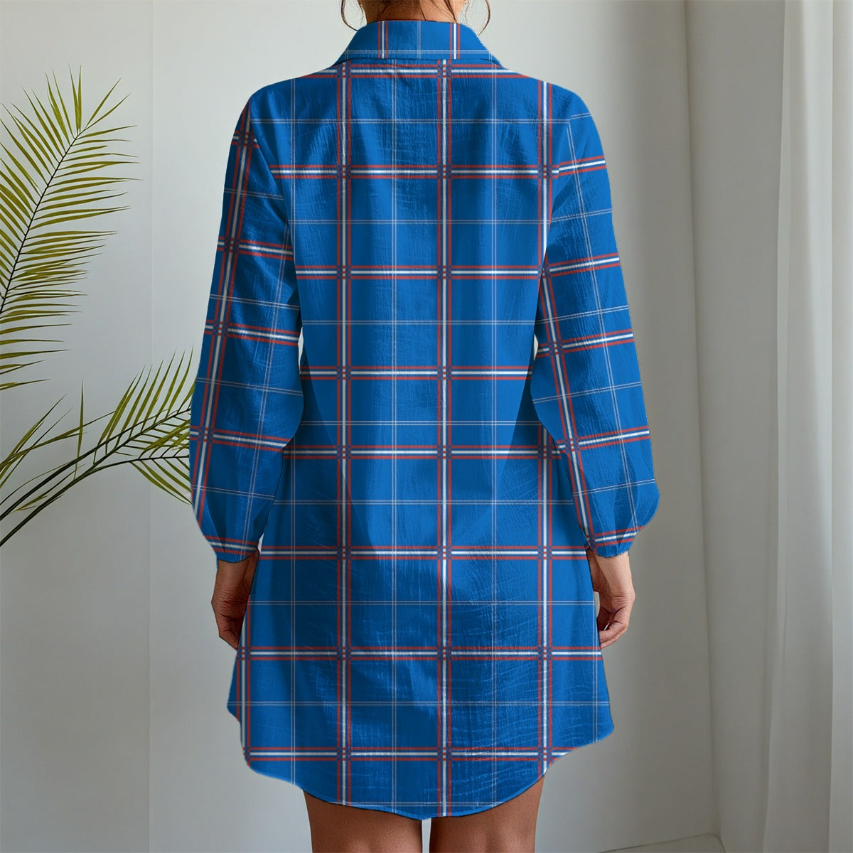 Kansas Tartan Plaid Jayhawks  Women's Long Sleeve Shirt Dress