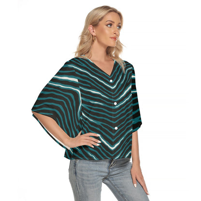 Philadelphia Football Game Day All-Over Print Women's Bat Sleeve Light V-neck Front Buttoned Top