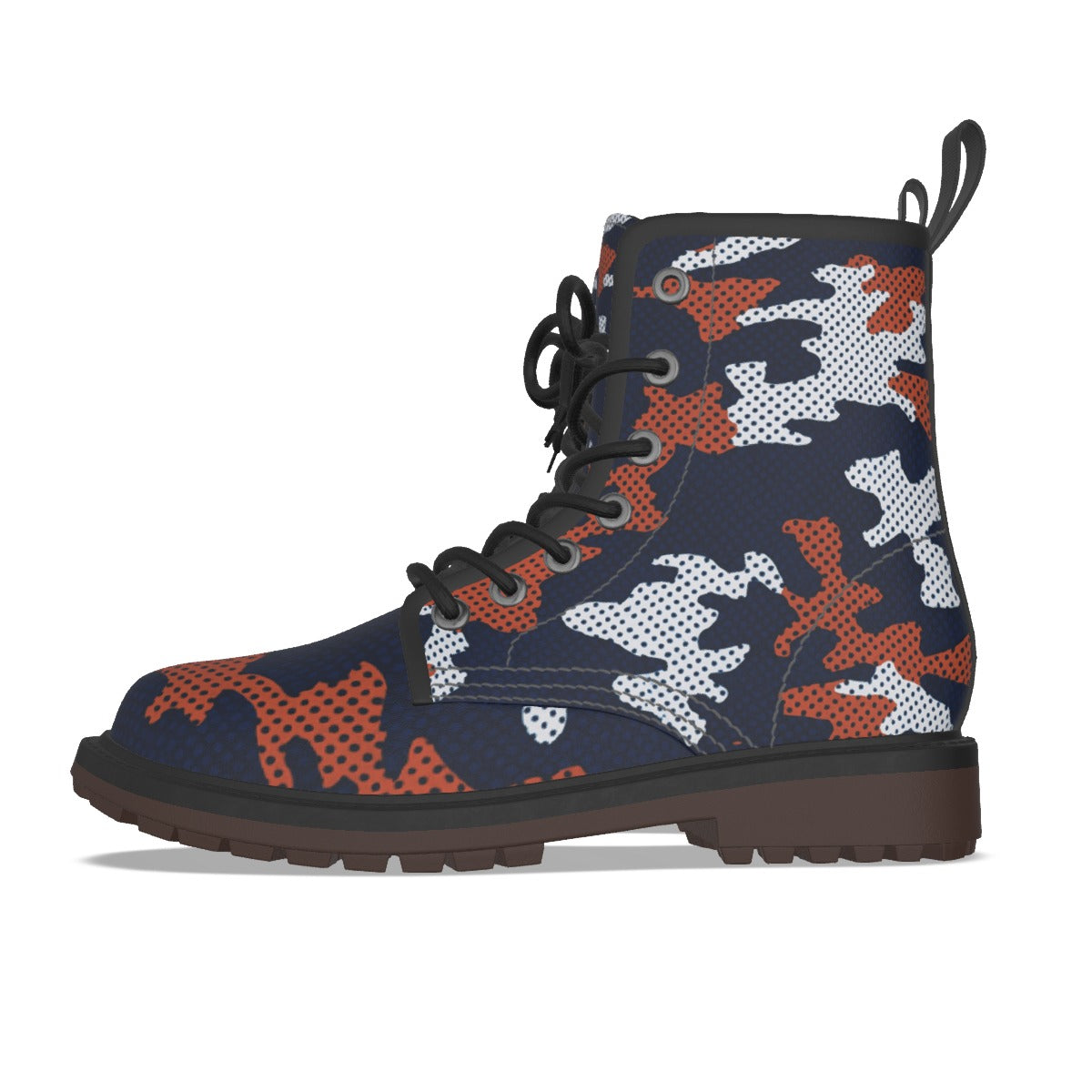 Urban Legend Auburn Navy and Orange Camo Martin Short Boots – Bold College Streetwear for Game Day